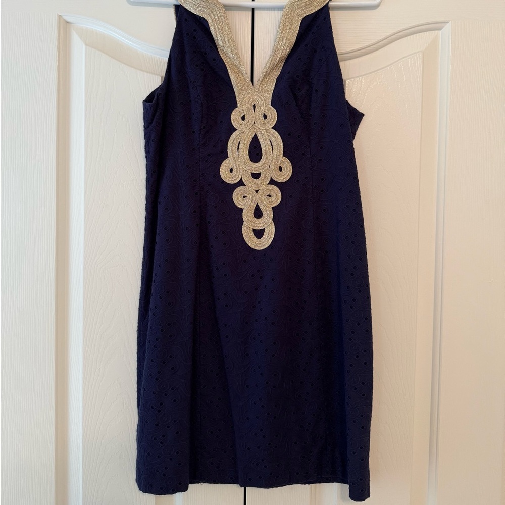 Lilly Pulitzer Navy Mini Dress with Gold Accents